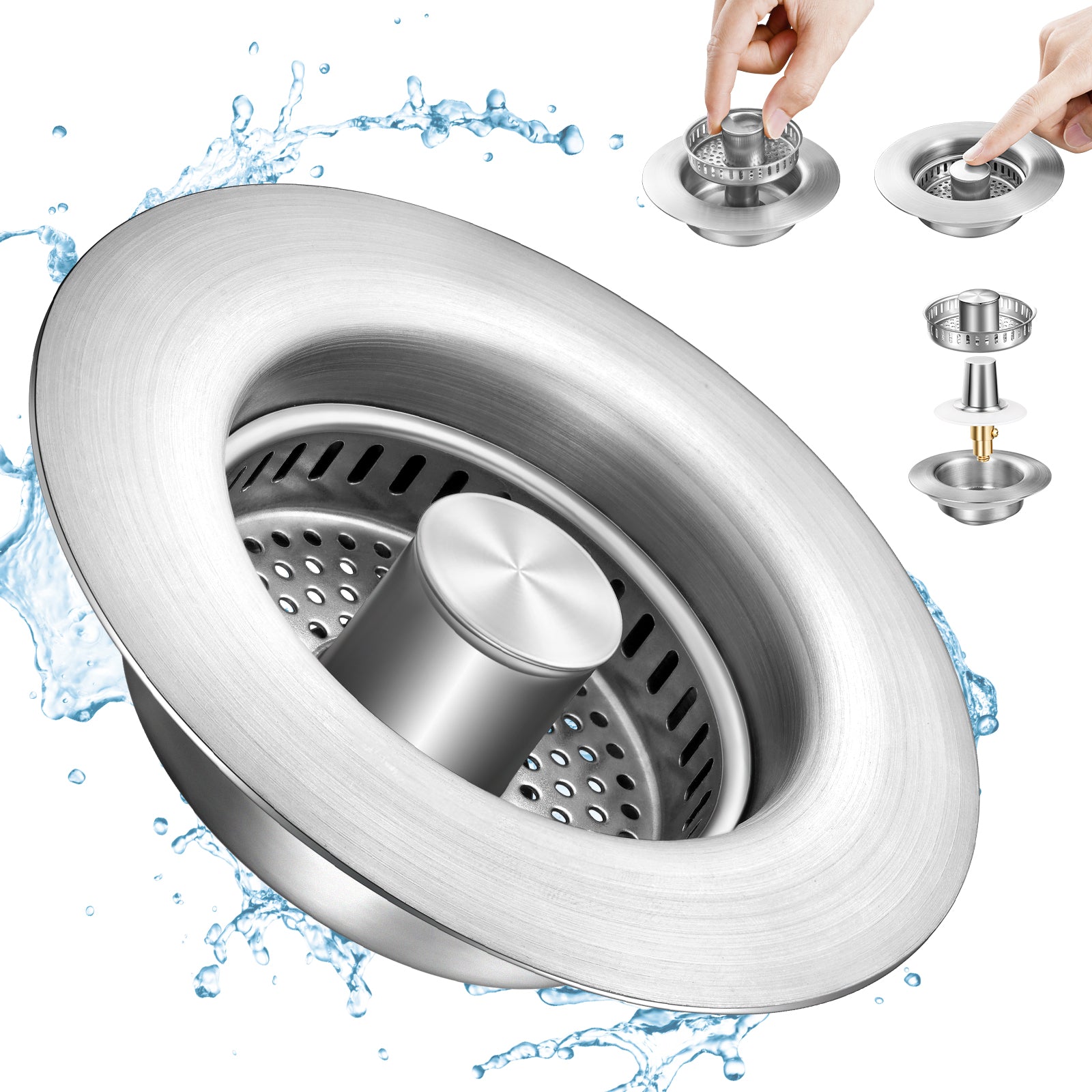 ENRUNEST Upgraded 3 in 1 Kitchen Sink Drain Strainer & Kitchen Sink Stopper,Stainless Steel Basket,Anti-Clogging,100% Rust-Proof,High Durability with Brass Core,Fit 3-1/2",Chrome