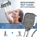 ENRUNEST Shower Head,8 Modes High Pressure Shower Head with Handheld,ABS Plastic Material,Anti-clog Nozzles,Built-in Power Wash to Clean Tub,Tile & Pets,59″ SUS 304 Hose & Thickened Bracket,Chrome