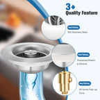 ENRUNEST Upgraded 3 in 1 Kitchen Sink Drain Strainer & Kitchen Sink Stopper,Stainless Steel Basket,Anti-Clogging,100% Rust-Proof,High Durability with Brass Core,Fit 3-1/2",Chrome