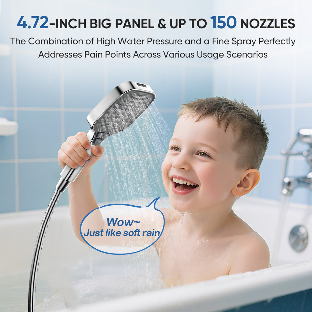 ENRUNEST Shower Head,8 Modes High Pressure Shower Head with Handheld,ABS Plastic Material,Anti-clog Nozzles,Built-in Power Wash to Clean Tub,Tile & Pets,59″ SUS 304 Hose & Thickened Bracket,Chrome