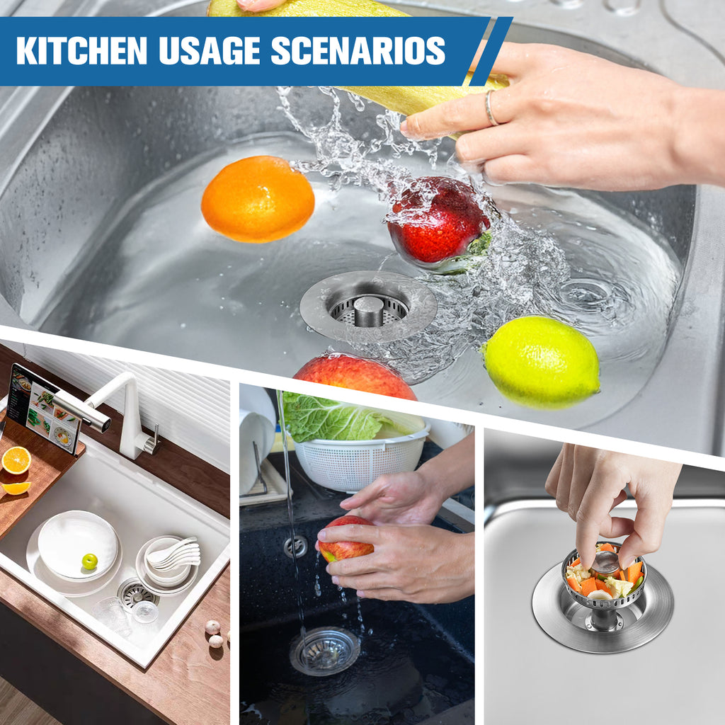 ENRUNEST Upgraded 3 in 1 Kitchen Sink Drain Strainer & Kitchen Sink Stopper,Stainless Steel Basket,Anti-Clogging,100% Rust-Proof,High Durability with Brass Core,Fit 3-1/2",Chrome