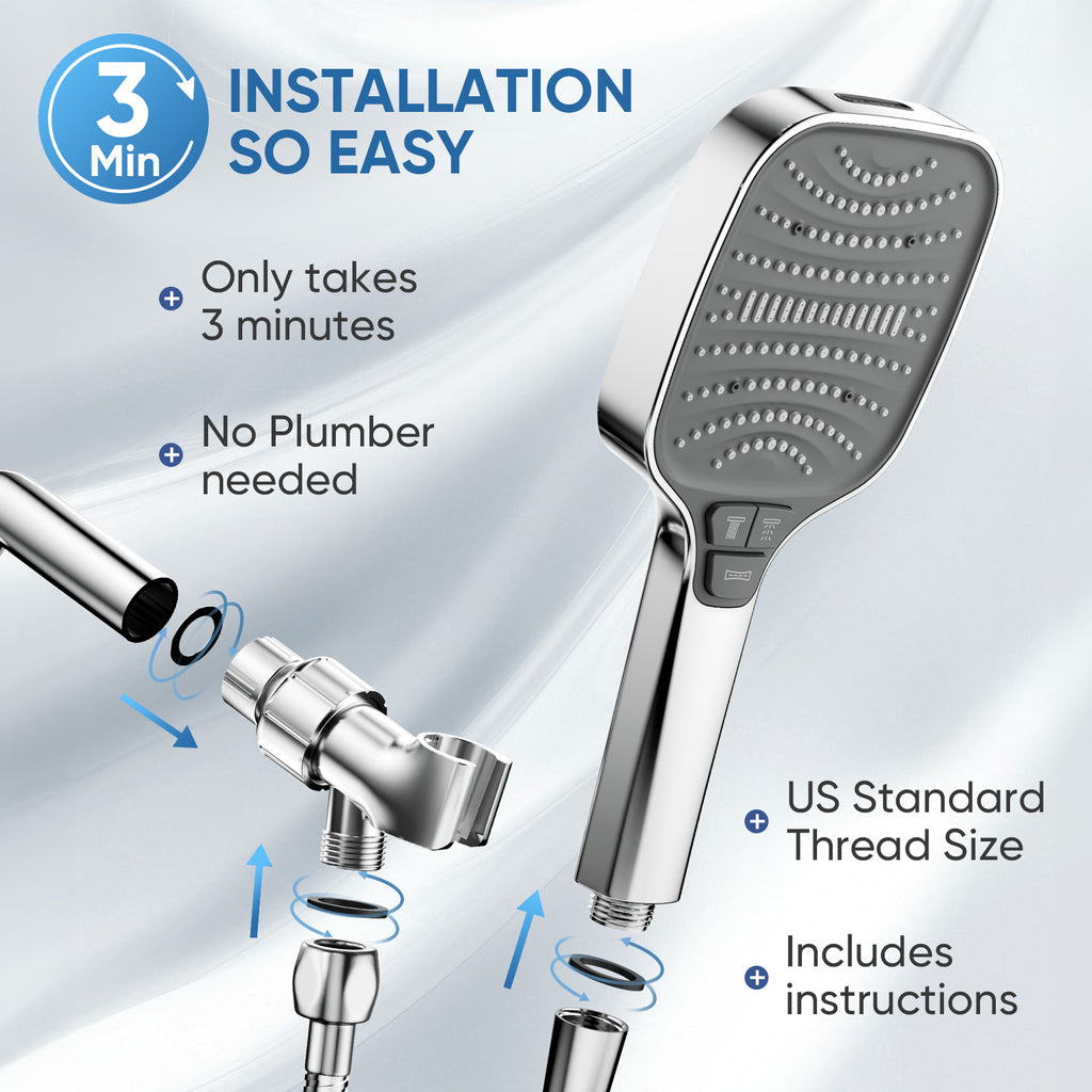 ENRUNEST Shower Head,8 Modes High Pressure Shower Head with Handheld,ABS Plastic Material,Anti-clog Nozzles,Built-in Power Wash to Clean Tub,Tile & Pets,59″ SUS 304 Hose & Thickened Bracket,Chrome