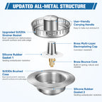 ENRUNEST Upgraded 3 in 1 Kitchen Sink Drain Strainer & Kitchen Sink Stopper,Stainless Steel Basket,Anti-Clogging,100% Rust-Proof,High Durability with Brass Core,Fit 3-1/2",Chrome