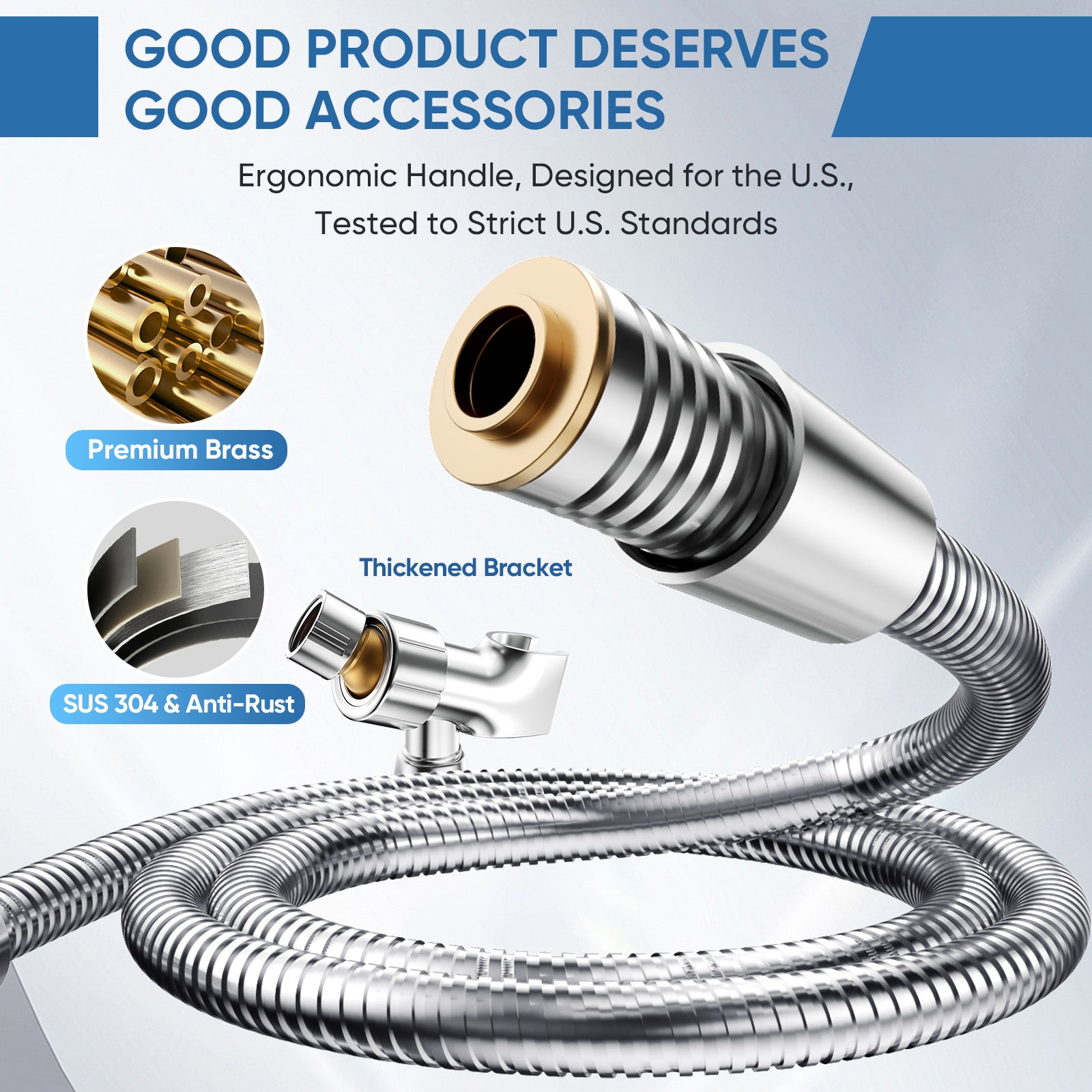 ENRUNEST Shower Head,8 Modes High Pressure Shower Head with Handheld,ABS Plastic Material,Anti-clog Nozzles,Built-in Power Wash to Clean Tub,Tile & Pets,59″ SUS 304 Hose & Thickened Bracket,Chrome