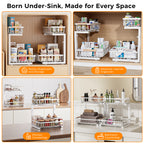 ENRUNEST Under Sink Organizer,2 Pack Under Kitchen Sink Organizer,2 Tier Sliding-Out,5 Level Height Adjustable,Thickened Carbon Steel,Anti-rust Treatment,For Kitchen Bathroom White