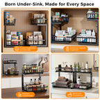 ENRUNEST Under Sink Organizer,2 Pack Under Kitchen Sink Organizer,2 Tier Sliding-Out,5 Level Height Adjustable,Thickened Carbon Steel,Anti-rust Treatment,For Kitchen Bathroom Black