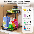 ENRUNEST Under Sink Organizer,2 Pack Under Kitchen Sink Organizer,2 Tier Sliding-Out,5 Level Height Adjustable,Thickened Carbon Steel,Anti-rust Treatment,For Kitchen Bathroom Black