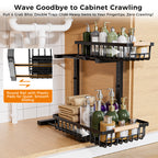 ENRUNEST Under Sink Organizer,2 Pack Under Kitchen Sink Organizer,2 Tier Sliding-Out,5 Level Height Adjustable,Thickened Carbon Steel,Anti-rust Treatment,For Kitchen Bathroom Black