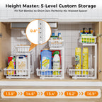 ENRUNEST Under Sink Organizer,2 Pack Under Kitchen Sink Organizer,2 Tier Sliding-Out,5 Level Height Adjustable,Thickened Carbon Steel,Anti-rust Treatment,For Kitchen Bathroom White