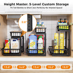 ENRUNEST Under Sink Organizer,2 Pack Under Kitchen Sink Organizer,2 Tier Sliding-Out,5 Level Height Adjustable,Thickened Carbon Steel,Anti-rust Treatment,For Kitchen Bathroom Black