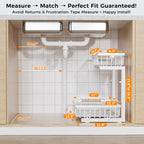 ENRUNEST Under Sink Organizer,2 Pack Under Kitchen Sink Organizer,2 Tier Sliding-Out,5 Level Height Adjustable,Thickened Carbon Steel,Anti-rust Treatment,For Kitchen Bathroom White