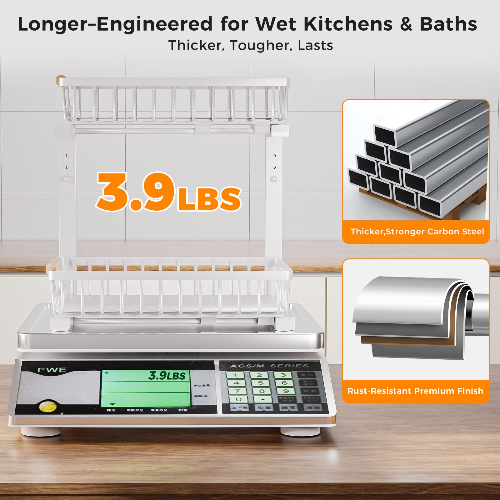 ENRUNEST Under Sink Organizer,2 Pack Under Kitchen Sink Organizer,2 Tier Sliding-Out,5 Level Height Adjustable,Thickened Carbon Steel,Anti-rust Treatment,For Kitchen Bathroom White