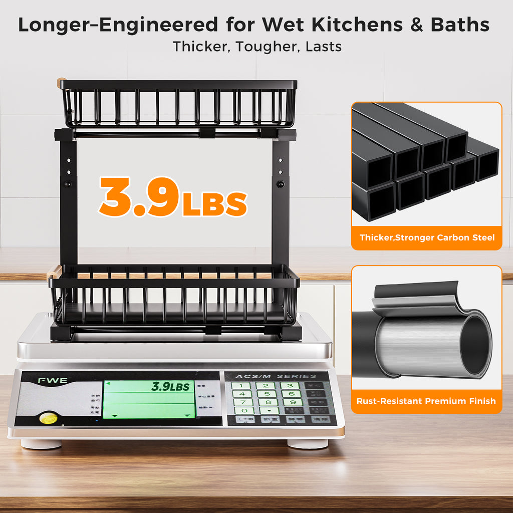 ENRUNEST Under Sink Organizer,2 Pack Under Kitchen Sink Organizer,2 Tier Sliding-Out,5 Level Height Adjustable,Thickened Carbon Steel,Anti-rust Treatment,For Kitchen Bathroom Black