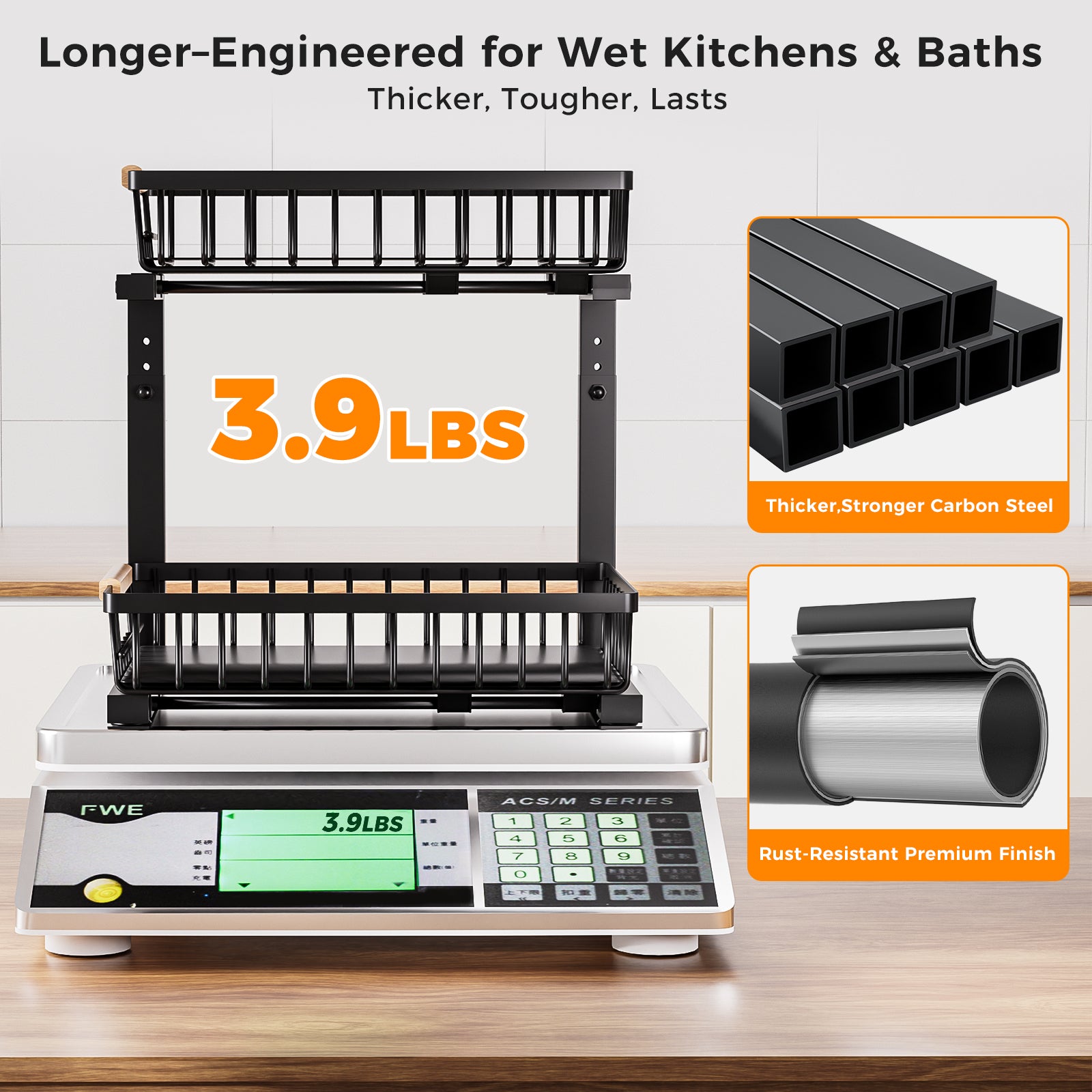 ENRUNEST Under Sink Organizer,2 Pack Under Kitchen Sink Organizer,2 Tier Sliding-Out,5 Level Height Adjustable,Thickened Carbon Steel,Anti-rust Treatment,For Kitchen Bathroom Black